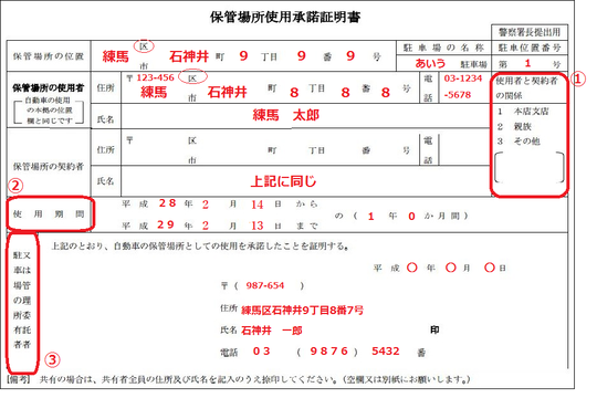 これで完璧 保管場所使用承諾証明書の書き方